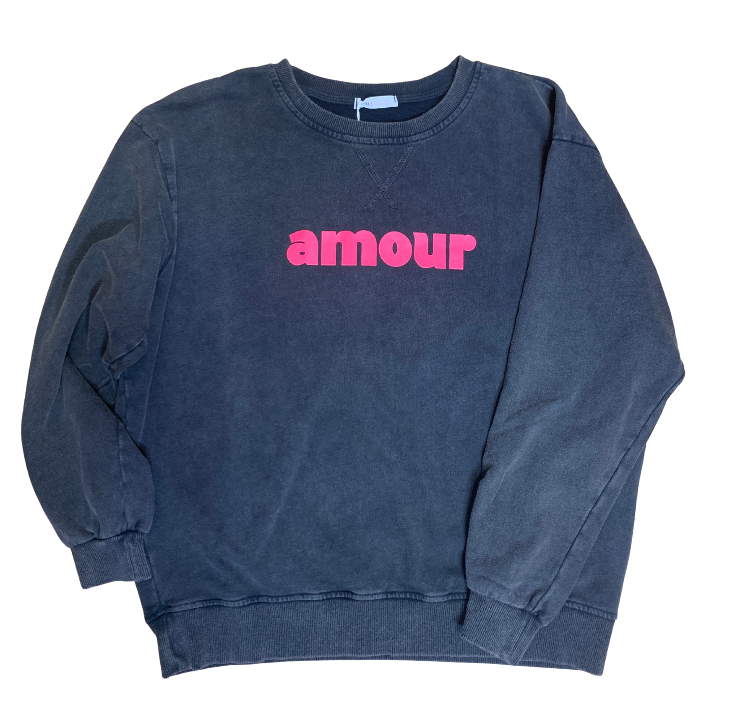 Grauer Pullover mit „amour“-Print